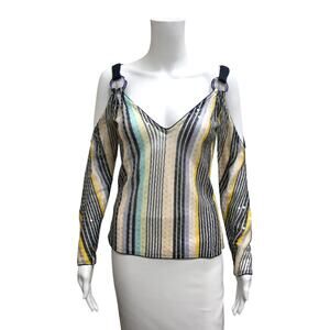 Missoni Multicolor Striped Sequin Mesh Cold Shoulder Top Size 42 Approx Small